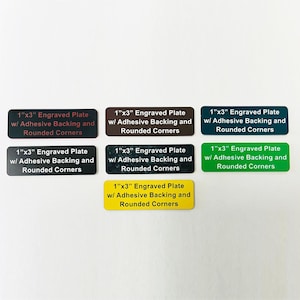 Custom Engraved 1&quot;x3&quot; Name Plate – Adhesive Backing, Rounded Corners, Up to 3 Lines Text | Personalized Label Tag | Multiple Colors