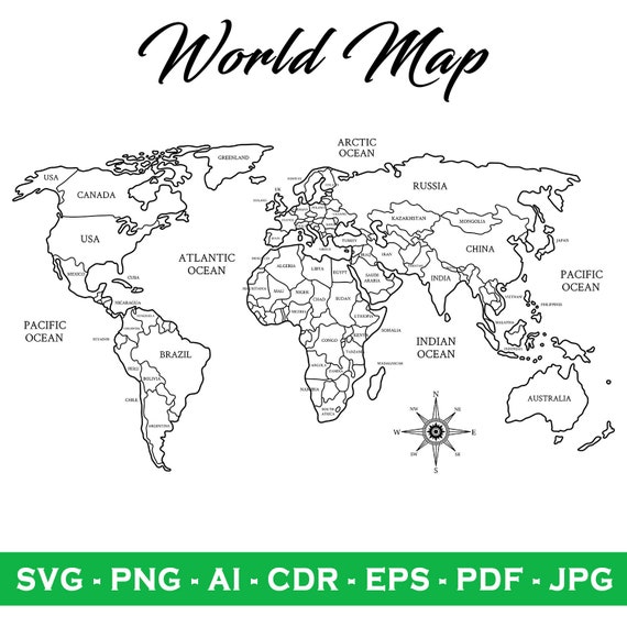 World Map T-Shirt Black Silhouette Countries Continents World Map T-Shirt Black Silhouette Countries Continents