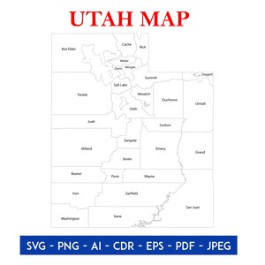 Utah County State Map Outline Digital Download | USA Map Clipart Cut File | Travel Cricut Files for Svg, Png, Jpg, Pdf, Cdr, EPS, AI