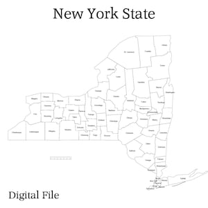 Mapa del estado de Nueva York con esquema digital para descargar / Mapa de EE. UU. con imágenes prediseñadas para cortar archivos / Archivos de viaje Cricut para Svg, Png, Jpg, Pdf, Cdr, EPS - Deco, Art