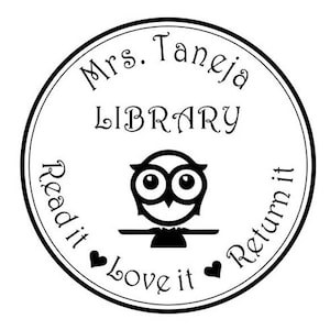 Teachers Stamp - Custom Name - From the Library - Owl Logo - Apple Read it Love It Return - Teacher Custom Stamp