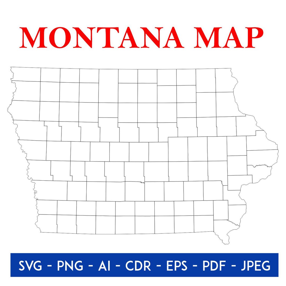 Montana State Map County Outline Digital Download | USA Map Clipart Cut ...