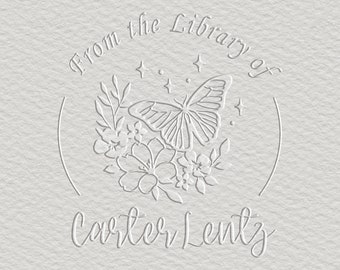 Personalized Library Embosser - Custom Name, Butterfly, and Flowers Design - Round 1.625" - Exquisite Book Embossing Tool for Bibliophiles