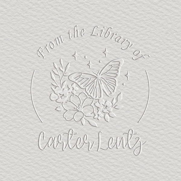 Personalized Library Embosser - Custom Name, Butterfly, and Flowers Design - Round 1.625" - Exquisite Book Embossing Tool for Bibliophiles