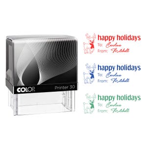 Aangepaste Happy Holidays-stempel - gepersonaliseerd met naam | Rechthoekige stempel 3/4" x 1 7/8" voor kerstkaarten en cadeaus