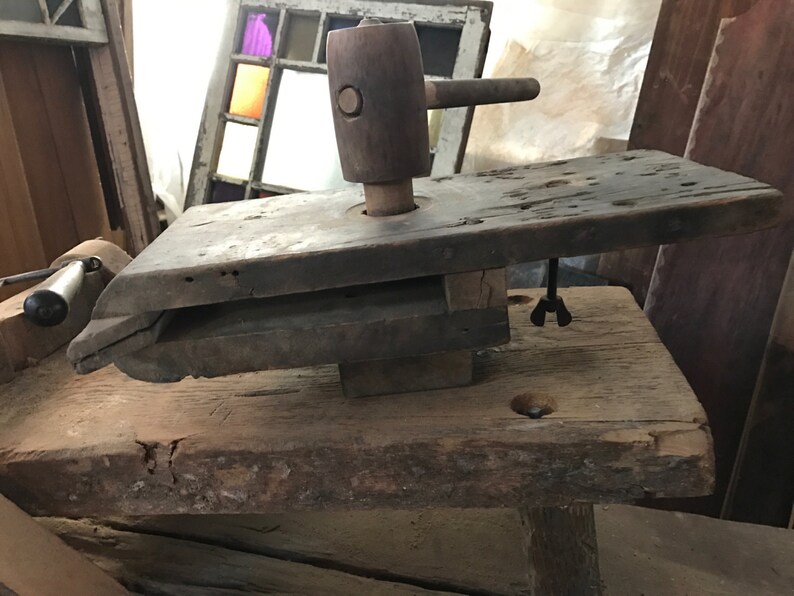 Antique Wooden Bench Vice Clamp Etsy
