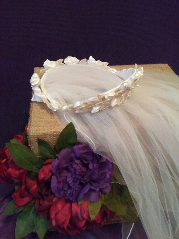 Vintage bridal headpiece and veil, bridal veil, w… - image 8