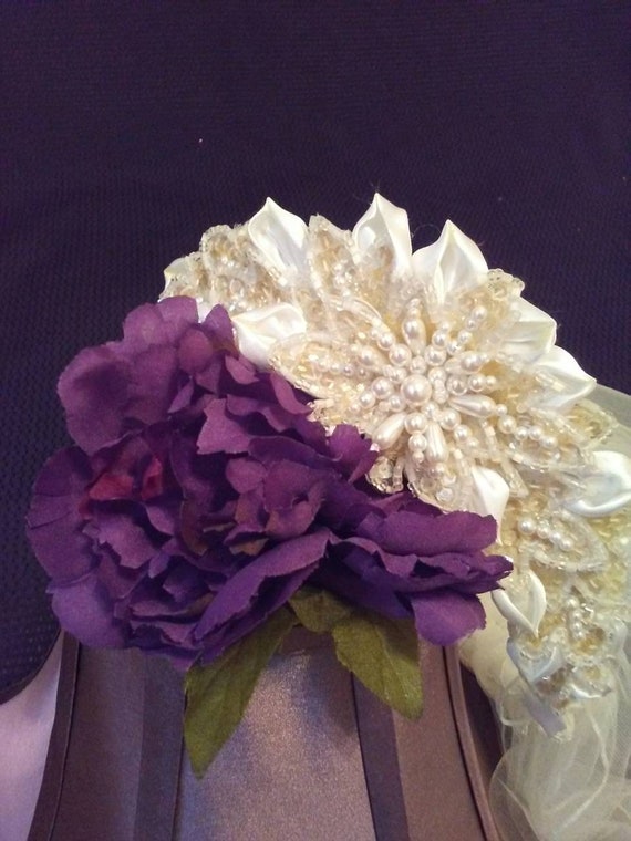 Vintage bridal headpiece and veil, bridal veil, w… - image 1