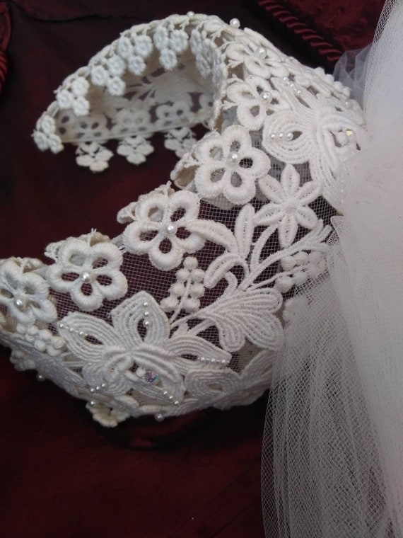 Vintage bridal headpiece Juliet cap and veil - image 9