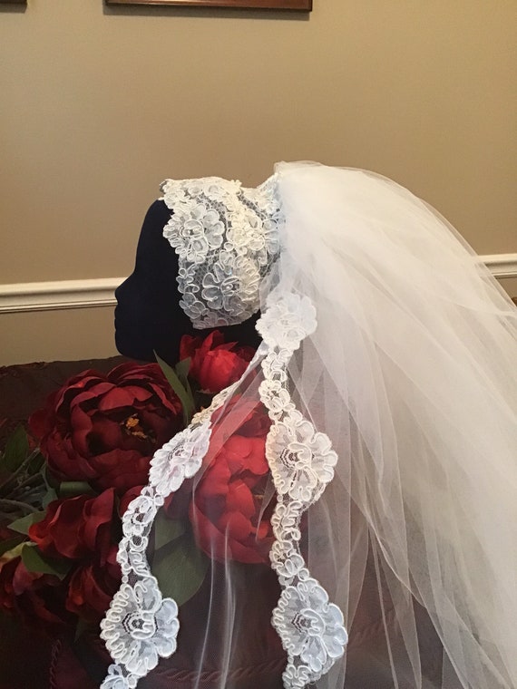 Bridal headpiece Juliet cap and veil vintage
