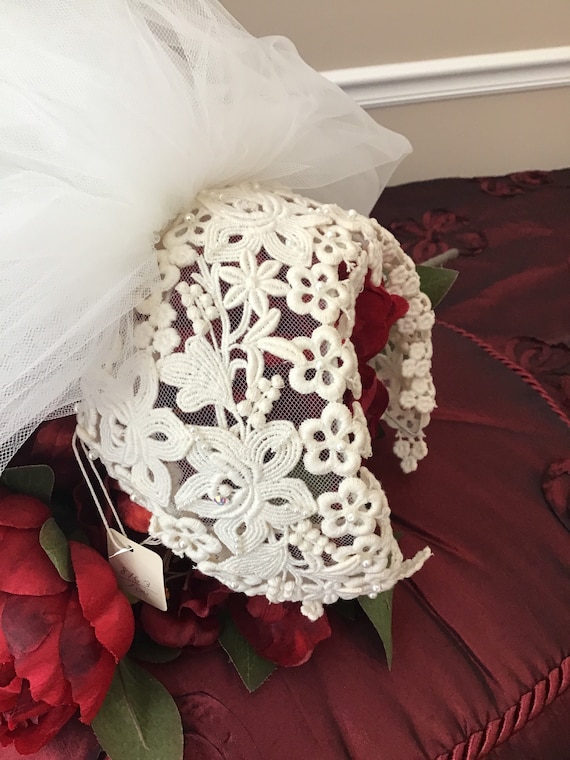 Vintage bridal headpiece Juliet cap and veil - image 5