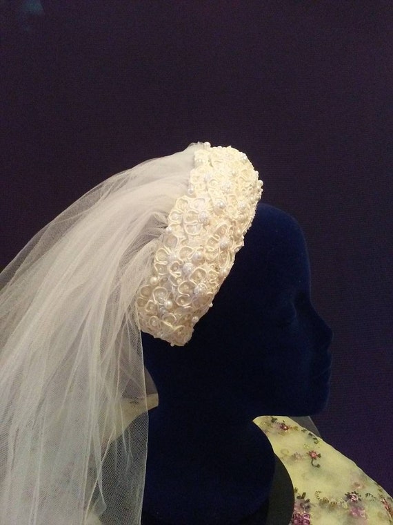 Vintage bridal headpiece and veil, wedding veil, … - image 10
