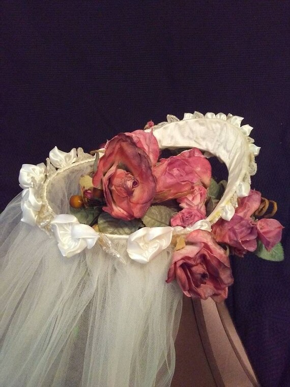 Vintage bridal headpiece and veil, bridal veil, w… - image 7