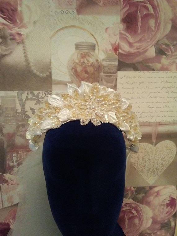 Vintage bridal headpiece and veil, bridal veil, w… - image 4