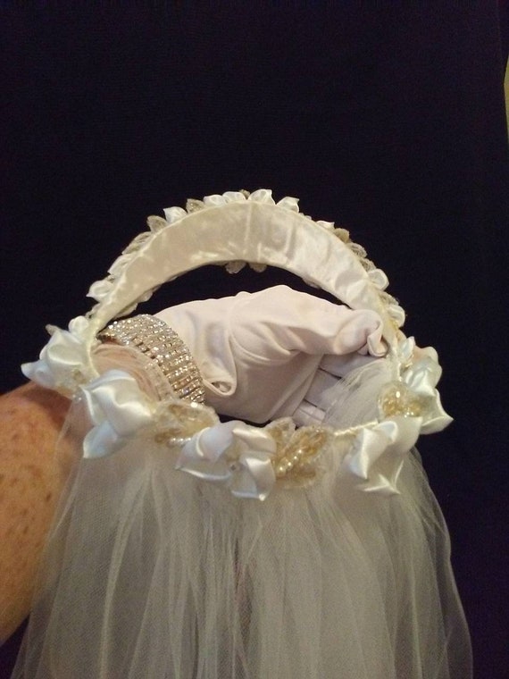 Vintage bridal headpiece and veil, bridal veil, w… - image 9