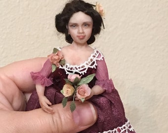 OOAK miniature Victorian doll hand sculpted, 1:12 scale dollhouse, ALMA Artistry