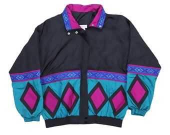 1990s fashion Vintage 80s 90s Windbreaker Colorful  Rainbow Colorblock Crazy jacket