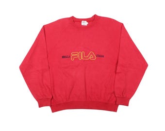 Sudadera vintage FILA Italia con cuello redondo, ropa deportiva italiana de los años 90, color rojo