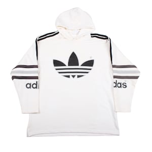 Vintage adidas Hoodie Size L , Big Logo , Vintage 90s , adidas sweatshirt , adidas Crewneck , Size L , White , sportswear