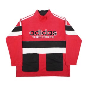Vintage Adidas Three Stripes Sweatshirt Red Black White 90s Pullover Streetwear Size - L