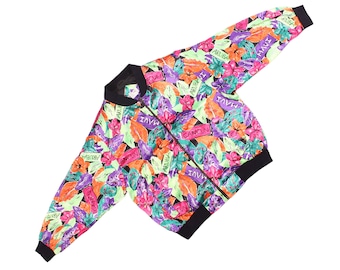 Vintage 80s/90s Colorblock Windbreaker Jacket: Rainbow Nylon, Size M