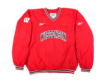 Vintage Wisconsin Windbreaker 90s Badgers Reebok Pullover Red NCAA College Jacket
