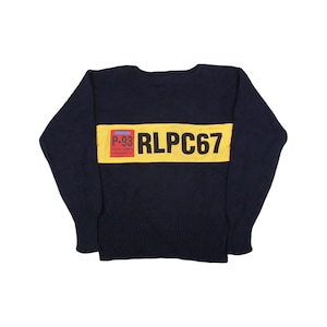 Vintage Polo Ralph Lauren RLPC67 P-93 Knit Sweater Navy Yellow Patch 90s Rare Pullover Size- M
