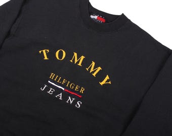 Vintage Tommy Hilfiger Jeans Black Sweatshirt 90s Logo Crewneck Pullover