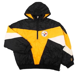 Vintage 90-tals Pittsburgh Steelers-jacka Pro Player NFL Pufferjacka Svart Gul
