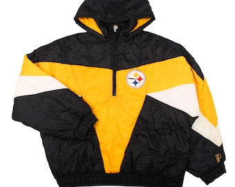 Vintage 90s Pittsburgh Steelers Jacket Pro Player NFL Puffer Black Yellow