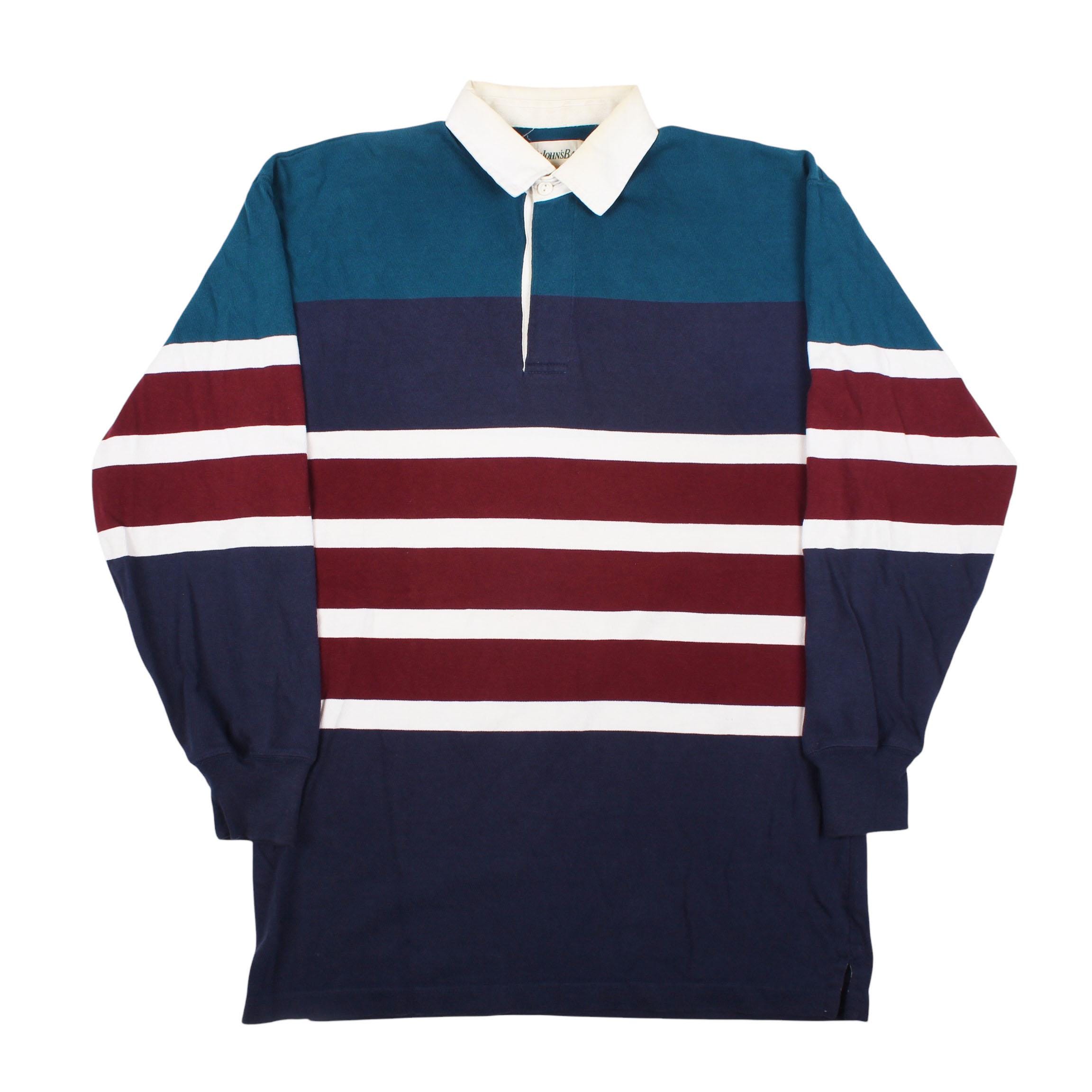 90s red × navy border rugger shirt 90s Rugby Shirts – Domno Vintage