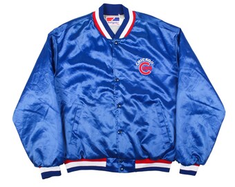 Vintage Chicago Cubs Jacket 80s Swingster Satin Bomber Blue XL