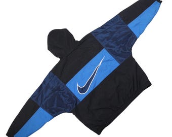 Vintage Nike Air Hooded Jacket 90s | Black Blue Puffer Windbreaker Big Swoosh