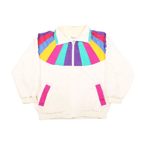 Chaqueta cortavientos vintage de los años 80 y 90, colorido bloque de colores del arco iris, chaqueta loca, moda de los años 90, Hip Hop Y2K