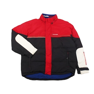 Vintage Tommy Hilfiger Puffer Jacket Red Black White Flag Spellout 90s Y2K Men’s Large