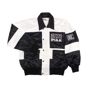 Vintage PIAA Motorsports Racing Jacket Black White Satin Bomber 90s Style