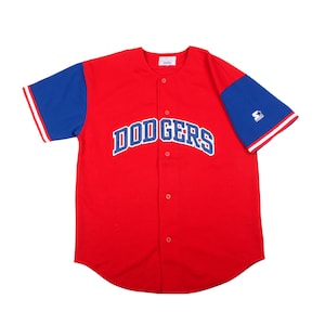 Vintage LA Dodgers Jersey - 90s Red Starter Baseball Button Up Shirt