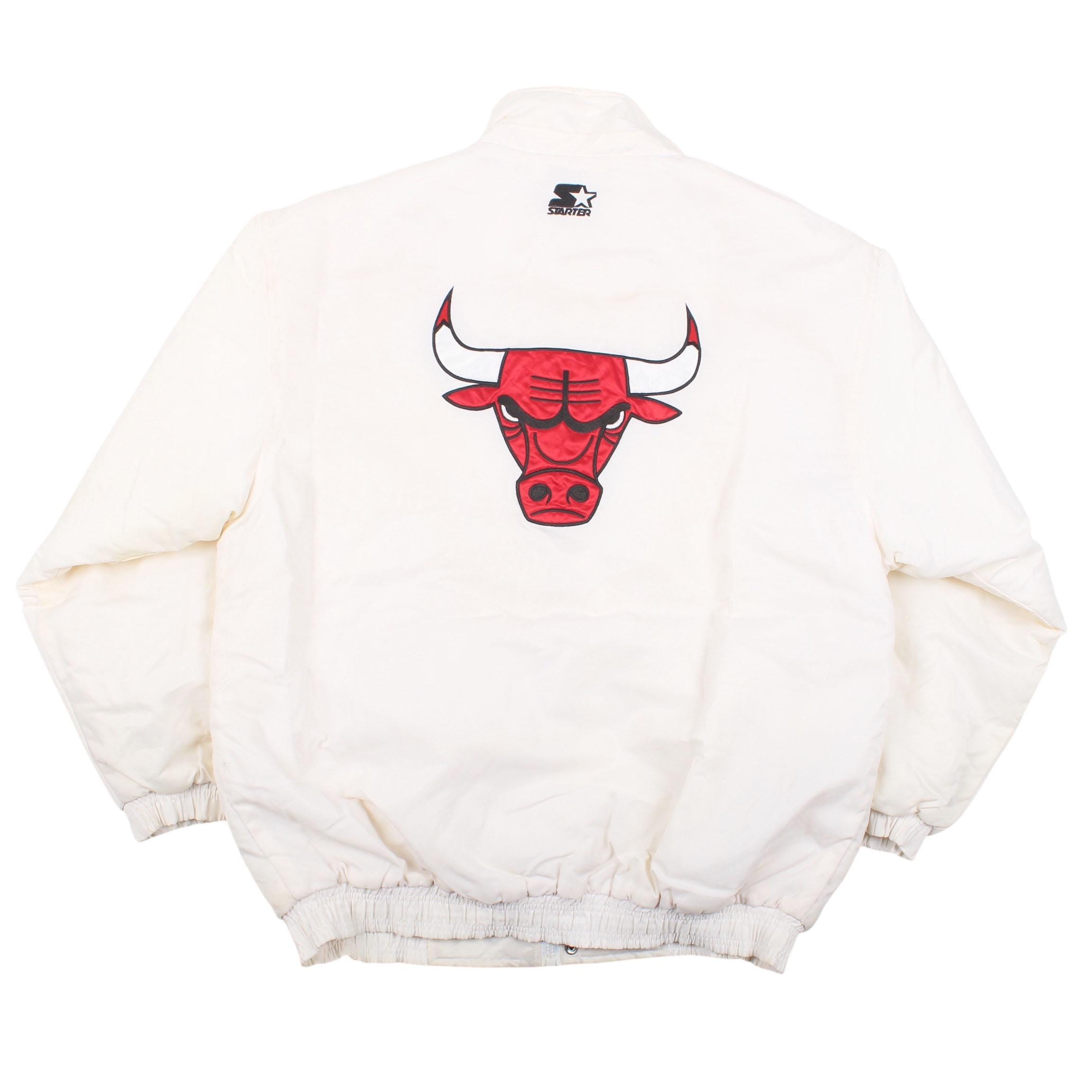Vintage Chicago Bulls Starter Jacket White NBA Puffer Coat 90s Hip