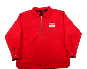 Vintage Marlboro Unlimited Reversible Fleece Jacket 90s Red Plaid Quarter Zip