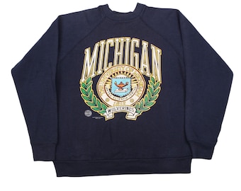 Vintage University of Michigan Sweatshirt 90s Navy Crewneck Wolverines Graphic Pullover