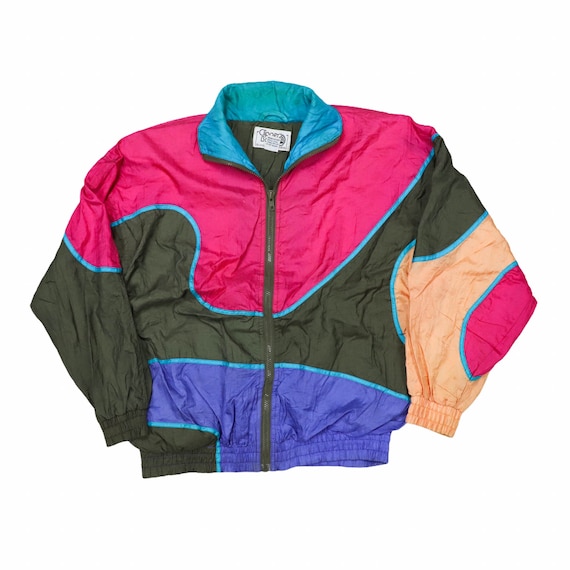 1990s fashion Vintage 80s 90s Windbreaker Colorful Rainbow Colorblock Crazy jacket