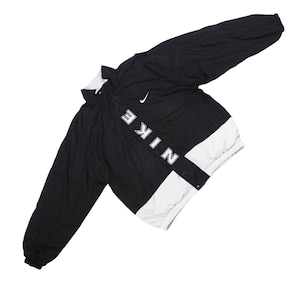 Vintage Nike Windbreaker Black White Jacket  90s Y2K Big Swoosh Logo Streetwear Zip-Up