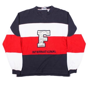 Vintage 90s Fila International Sweatshirt | V Neck Colorblock Top