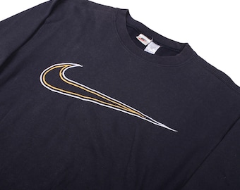 Vintage Nike sweatshirt met grote swoosh zwarte ronde hals jaren 90 Y2K sportkledingtrui