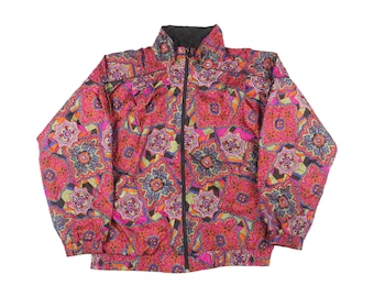 Jaqueta corta-vento de nylon vintage dos anos 80/90: Jaqueta Rave colorida, tamanho M