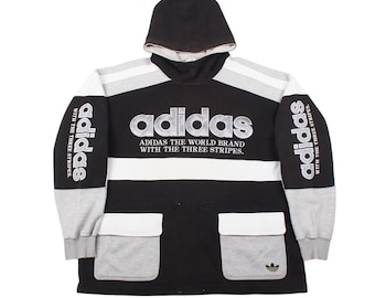 Vintage Adidas Hoodie Big Logo Trefoil Back Y2K Streetwear Oversized Colorblock Sweatshirt 90s