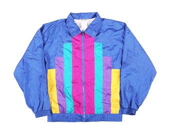 Vintage 80er 90er Windbreaker Jacke , Buntes Regenbogen Colorblock ,Crazy Jacke ,90er Jahre Mode , Hip Hop Y2K