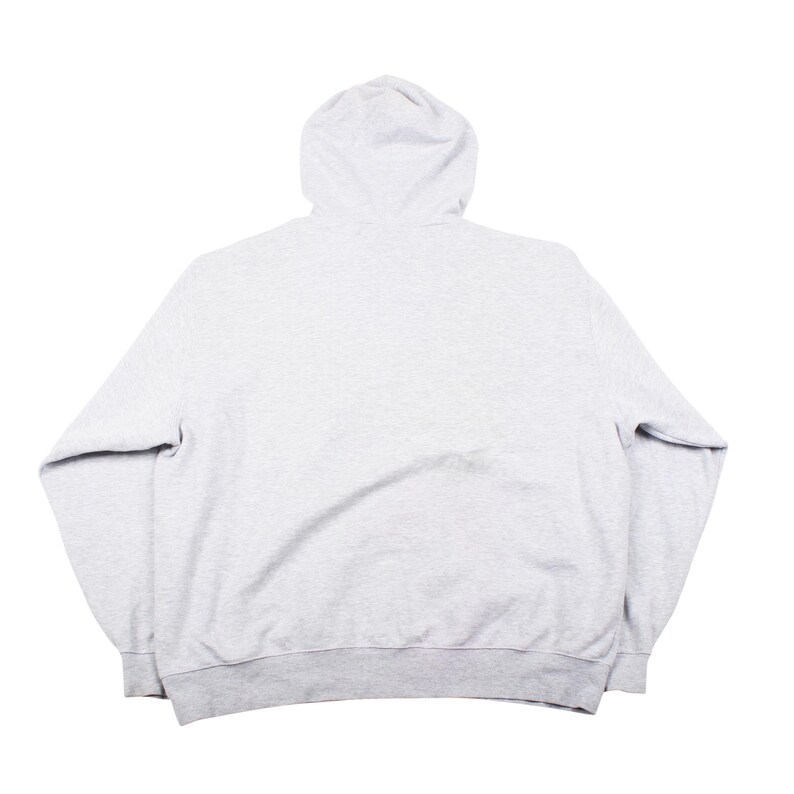 May include: A light grey hoodie with a matching hood and a darker grey band at the waist and cuffs. The back view of the sweatshirt is shown against a white background. The hoodie is made of a soft, comfortable material.