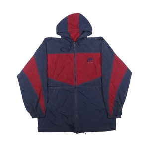 Vintage Nike Air Windbreaker Jacket  90s Colorblock Hooded Zip Up  Navy Red Streetwear Outerwear