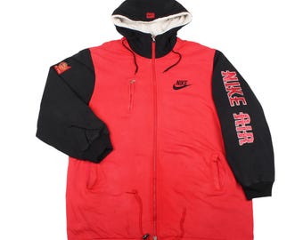 Vintage Nike Air Hoodie 90s Full Zip Jacket Red Black Streetwear